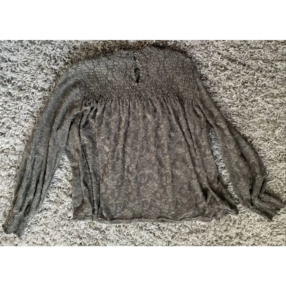 DELETTA Anthropologie Amanna Lace Smocked Olive Tunic Blouse Top sz L
